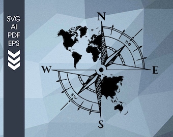Compass World Map SVG: Cricut Cut Files (Digital Download)