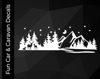 Mountain and Deer Vinyl Decal: Adventure Sticker