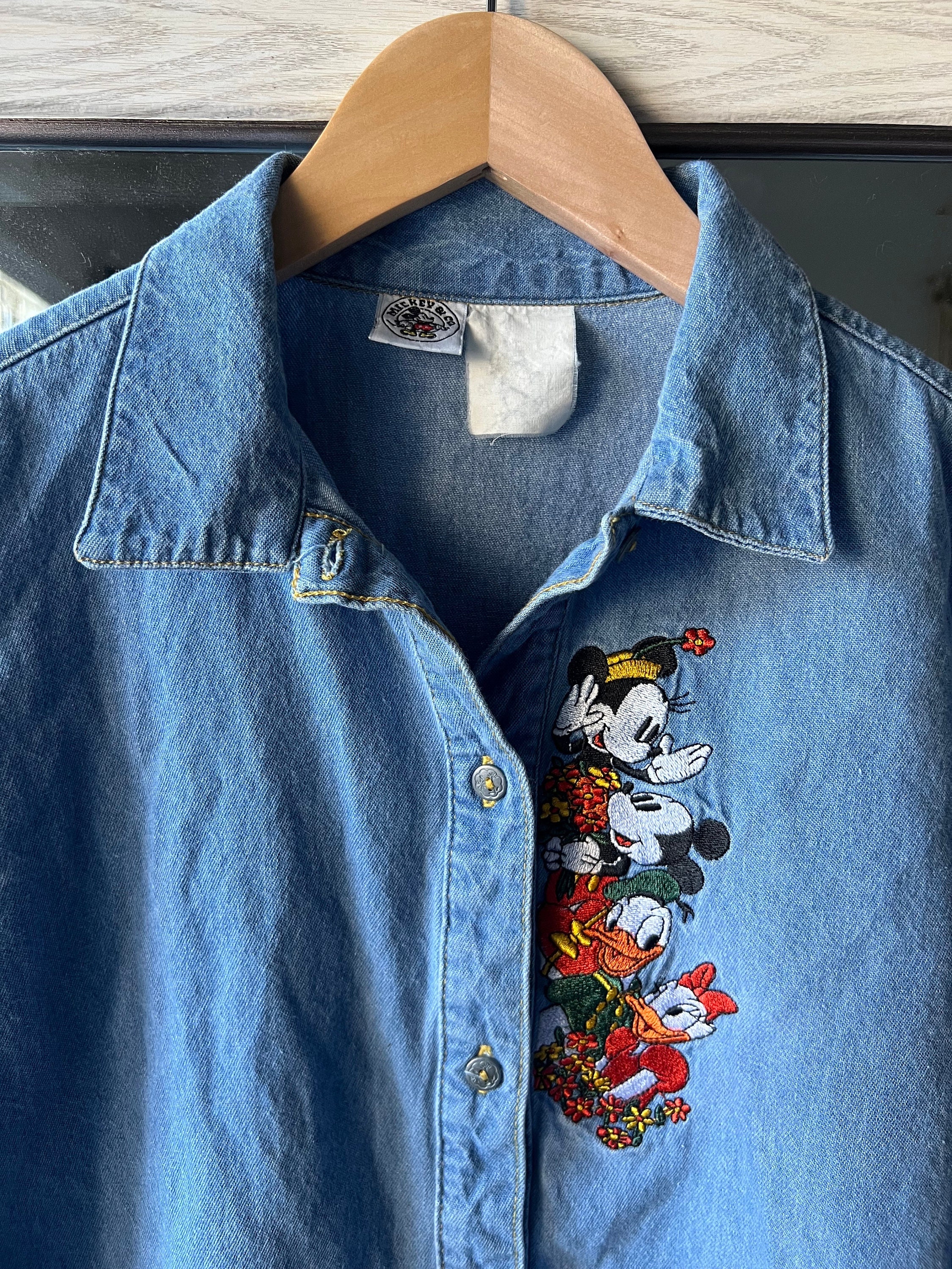 Vintage Disney Mickey Co Denim Embroidered Button up Shirt Etsy UK