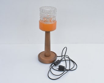 wood and glass table lamp, mid-century bedside lamp