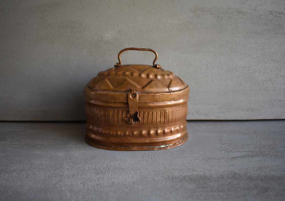 Vintage Metal Copper and Brass Storage Box, , Jewelry Box, Copper ...