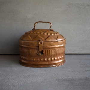 Vintage Metal Copper and Brass Storage Box, , Jewelry Box, Copper Display Container, Copper Container with Lid, Copper Flower Container