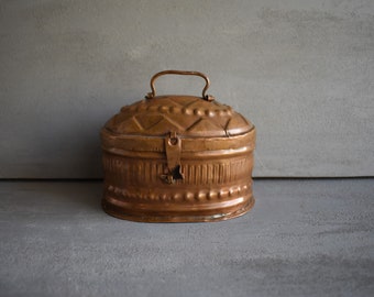 Vintage Metal Copper and Brass Storage Box, , Jewelry Box, Copper Display Container, Copper Container with Lid, Copper Flower Container