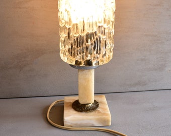 Table or bedside lamp on a marble base with a decorative glass shade, vintage small bedside lamp, vintage night lamp,