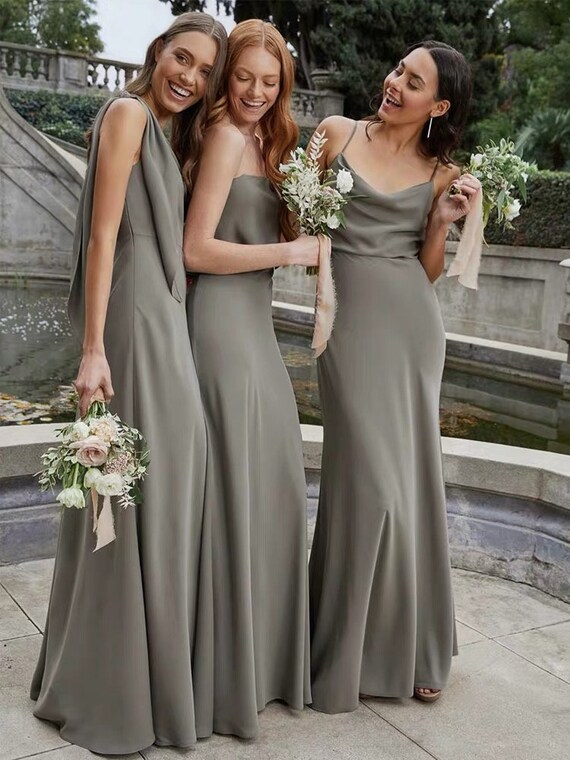 Dark Olive Green Satin Bridesmaid Dress ...