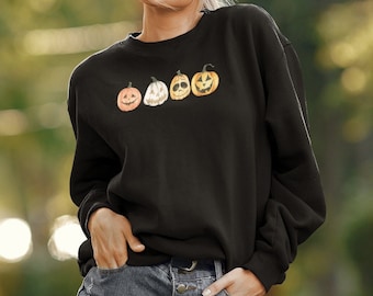 Halloween Pumpkin Crewneck Sweatshirt, Spooky Jack-o'-Lantern Sweater