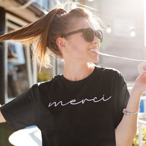 Merci Tshirt, Thank You Tshirt, Tshirt with Words, Tshirt with Sayings, Tshirt with French Words, Tshirt with French Sayings, Cute Tshirt