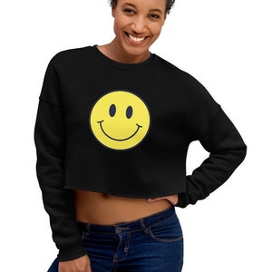 Smiley Face Crop Sweatshirt, Trendy Sweatshirt, Gift for Her, Smiley Face Shirt, Positive Vibes, Cheery Vibes, Cute Crop Sweatshirt, VSCO