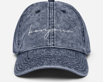 Bonjour Embroidered Vintage Dad Hat, French Style