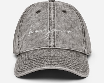 Bonjour Vintage Dad Hat, Embroidered Cotton Baseball Cap