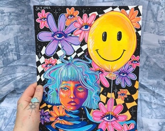 Balloon Girl - Original Painting | Wall Art | Psychedelic Artwork