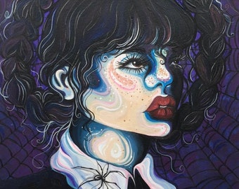 The Evolution of Wednesday Original Art Print | Wednesday Addams | The Addams Family | Spider Web | Surrealist Portrait