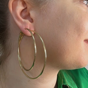 Large Hoop Earrings Gold, Big Gold Hoops, 20mm,30mm,40mm,50mm,60mm Continuous Hoop Earring, Oversized Lightweight Minimalist Style for Women