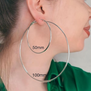 Aros grandes de plata para mujer, aros grandes de plata, 20 mm, 30 mm, 40 mm, 50 mm, 60 mm, 70 mm, 100 mm, hipoalergénicos.