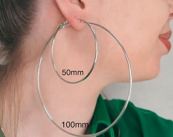 Large Silver Hoop Earrings for Women, Big Silver Hoop 20/30/40/50/60/70/100mm Endless Earring, 14K White Gold Plated Earring, Hypoallergenic