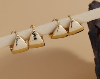 14K Gold Plated Tapered Hoop Earrings Small Chunky Huggie Hoop