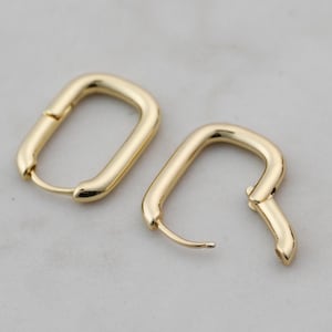 Rectangle Gold Earrings | 14K Gold Plated Minimalist Dainty Hoop Earrings | Geometric & Oval Hoop Earrings | Link Earrings| Best Friend Gift