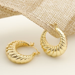 Chunky Earrings Croissant Hoops Bridesmaid Gift 25mm Bold 14k Gold Filled Dainty Thick Hoops, Statement Earrings Gift For Her, Gift Sister