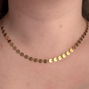 Gold Chain Disc Necklace, Sequin Chain Necklace,14K Gold Plated Stainless Steel Chain, Dainty Dot Chain Gold, Waterproof, Minimalist Jewelry