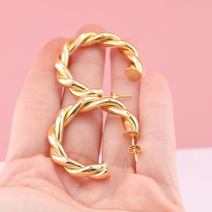 14k Gold Plated Twisted Rope Hoop Earrings, Huggie-Large 40mm Hoop  Earring - Dainty Gold Hoops, Braided Hoop Earrings, Sister Birthday Gift
