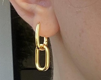Gold Dangle Earrings 14K Gold Pated, Paperclip Earrings, Gold Chain Link Earrings, Double Link Earrings, Gift For Her, Christmas Gift