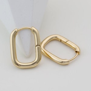 Rectangle Gold Earrings | 14K Gold Plated Minimalist Dainty Hoop Earrings | Geometric & Oval Hoop Earrings | Link Earrings| Best Friend Gift
