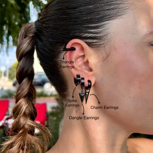 Black Earrings Men & Women Stainless Steel Black Huggie Hoops Geometric Triangle Earring, Spike Earring - Punk Earring Unisex Gifts For Her
