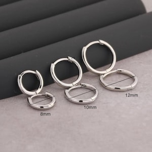 Sleeper Hoop Earrings Sterling Silver 8mm, 10mm, 12mm Tiny Silver Hoop, Hypoallergenic Small Huggie Earrings For Man, Women, Cartilage Hoop