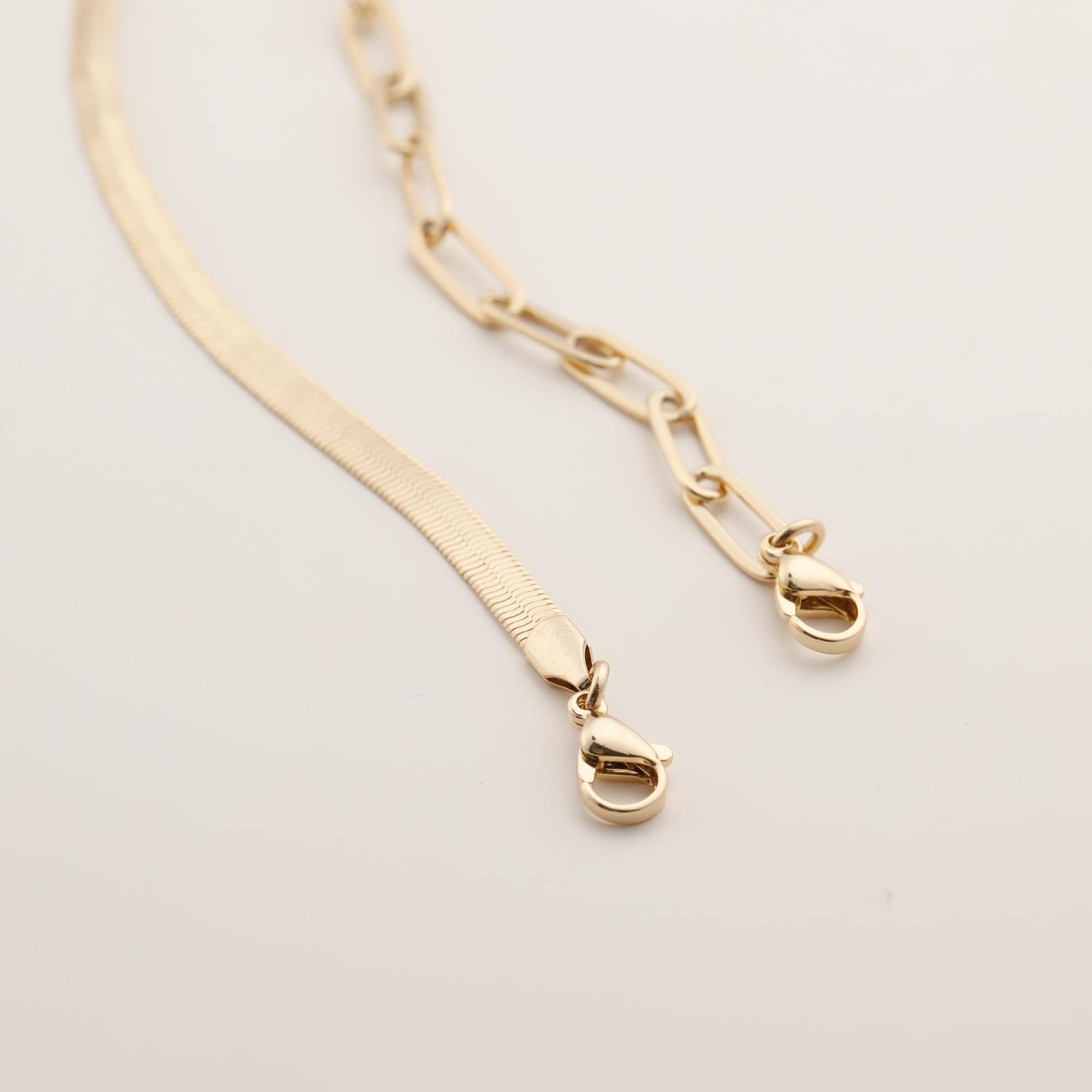 Layered Necklaces For Women - 14k Gold Plated Herringbone & Paperclip Choker Set With Extender