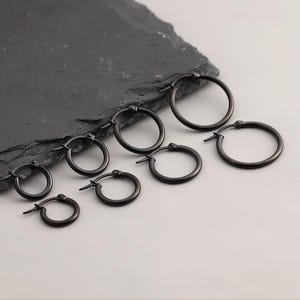 Black Hoop Earrings, Black Earrings for Women & Men, Black Stainless Steel Earrings, 12mm-15mm-20mm-25mm Hoop Earrings, Small Huggie Earring