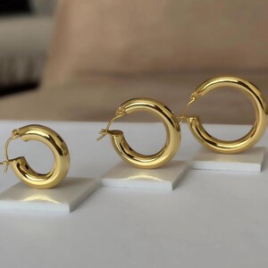 Small, Medium & Large Dainty Hoops Set - 14K Gold Plated Chunky Huggie Earrings, Hypoallergenic Everyday Jewelry, Perfect Gift for Sister