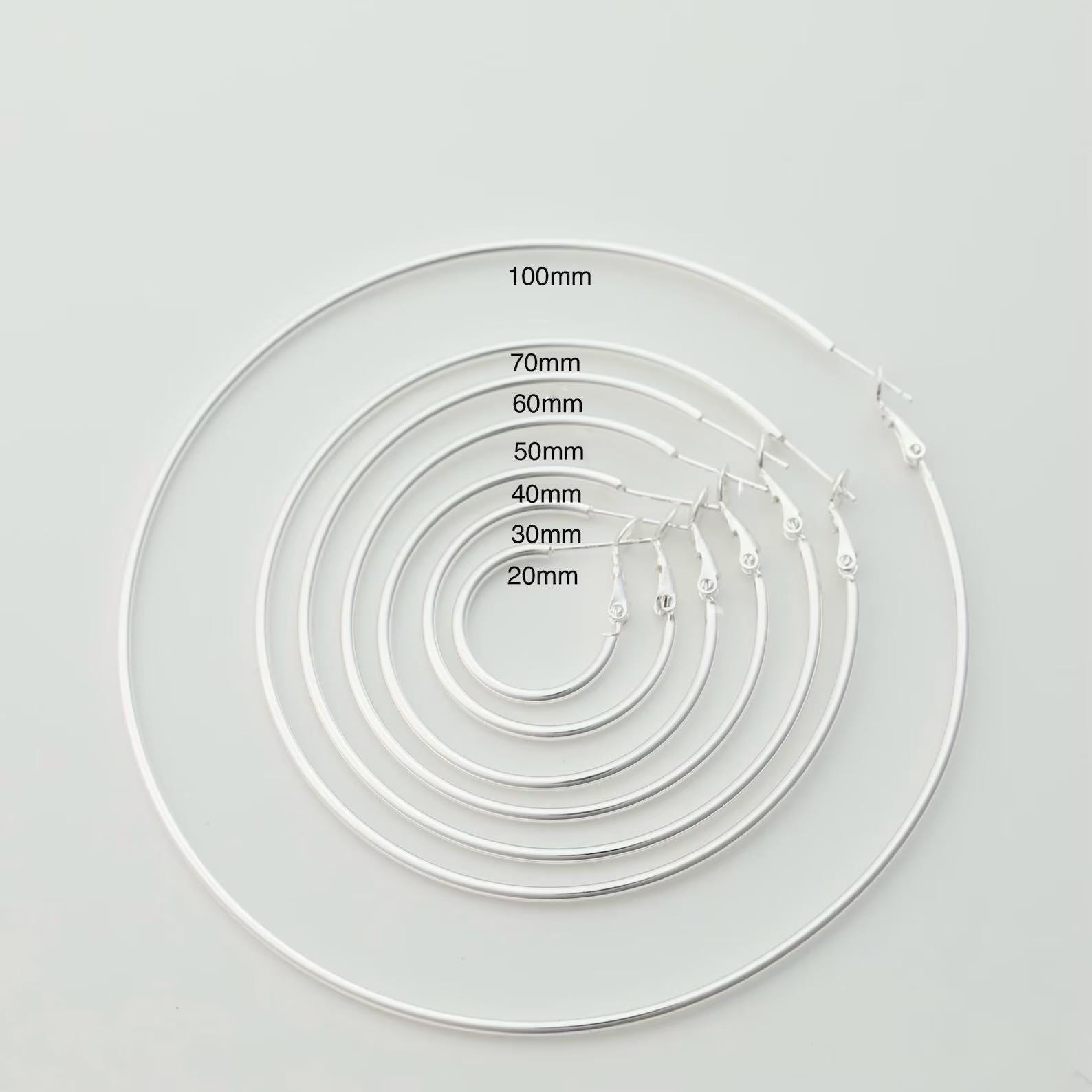 Large Silver Hoop Earrings - Endless Hypoallergenic Hoops for Women in Sizes 20mm, 30mm, 40mm, 50mm, 60mm, 70mm, 100mm, Christmas Gift
