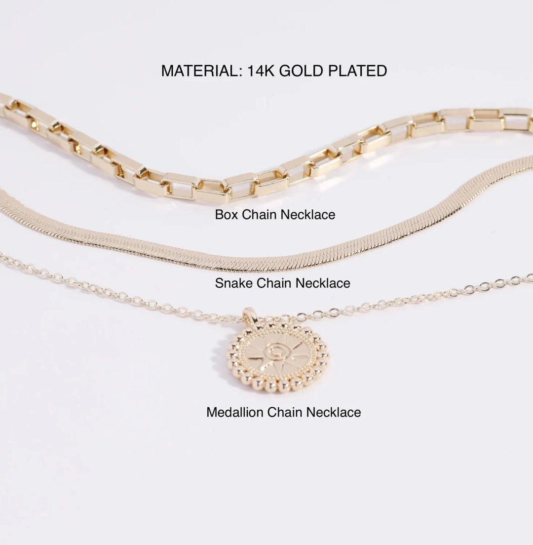 Box Chain Necklace Gold, Snake Medallion Multi Layering Dainty Necklace ...