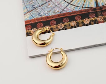 Chunky gold earrings hoops, 14k gold plated earrings, Statement Earrings, Tredy Hoop Earrings, Huggies, Oval Hoops Christmas Gift for Her