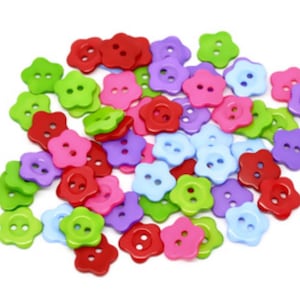 30 pcs flower buttons, mixed colours,  2 hole, acrylic, size 14mm,