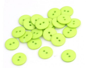24 Vintage Bright GREEN Sewing BUTTONS Lime Green Shiny Round Shank Retro Buttons