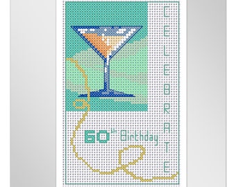 Cross stitch card kit - Celebrate 60th birthday card - card size 8&quot; x 6&quot;