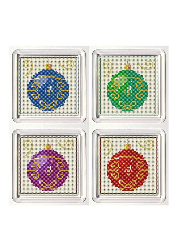 Cross Stitch Coaster Kits Christmas Baubles 4 Designs Etsy