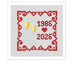 Borduurpakket, kaart 40e robijn bruiloft, kaart 8 x 6 inch.