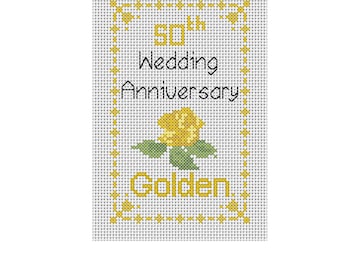 Cross Stitch Kit, 50th Golden Anniversary Rose card kit