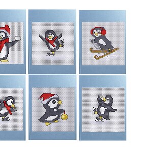 Kit de tarjetas navideñas de punto de cruz - 6 tarjetas de pingüino