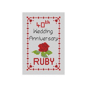Borduurpakket, 40th Ruby Anniversary Rose-kaartenset