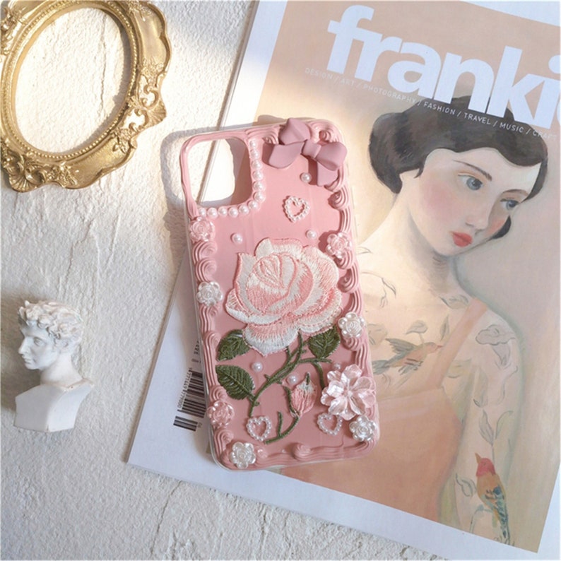 Rose Phone Case, Custom Phone Case, Decoden Flower Phone Case, Vintage, Baroque Phone Case, Decoden iPhone Case, Bow-Knot Phone Case Decoden 