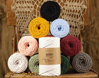 3mm x 140meters 0.5kg, natural Macrame cord, twisted recycled cotton Macrame cotton string for DYI, wall hanging, Macrame craft supplies