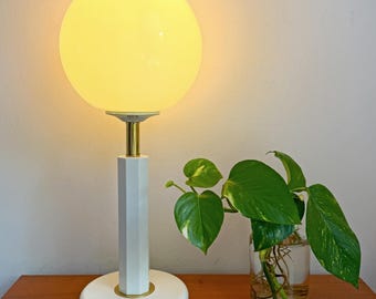Vintage Bony Design Table lamp - Wood, brass, glass - Dutch design - 80s - MCM