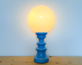 Unique light blue vintage table lamp - Cari Zalloni style - wood, glass - Mid-Century