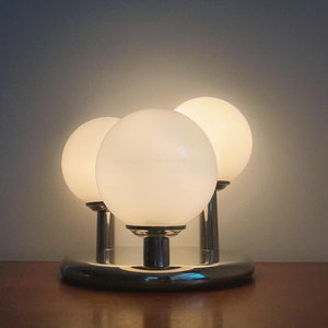 Vintage ceiling lamp - chrome with 3 opaline glass spheres - Excellent condition - Kalmar - Atomic - Space Age