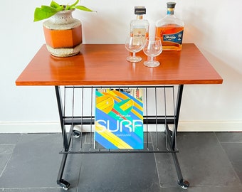 Vintage Mid-Century table on wheels - wood, metal - 60/70s - Trolley- TV table - audio table