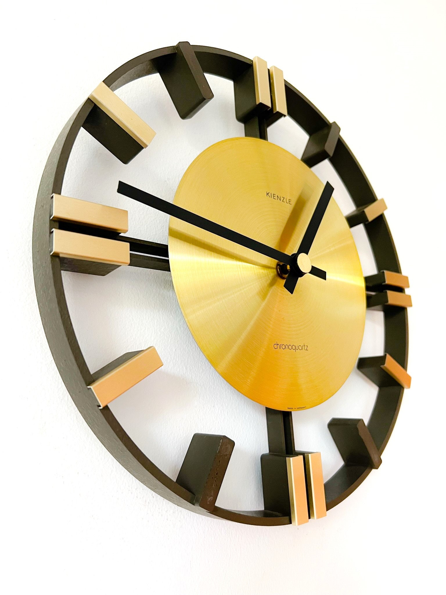 KIENZLE Chronoquartz Wall Clock Brass, Black, Dark Brown Mid Century