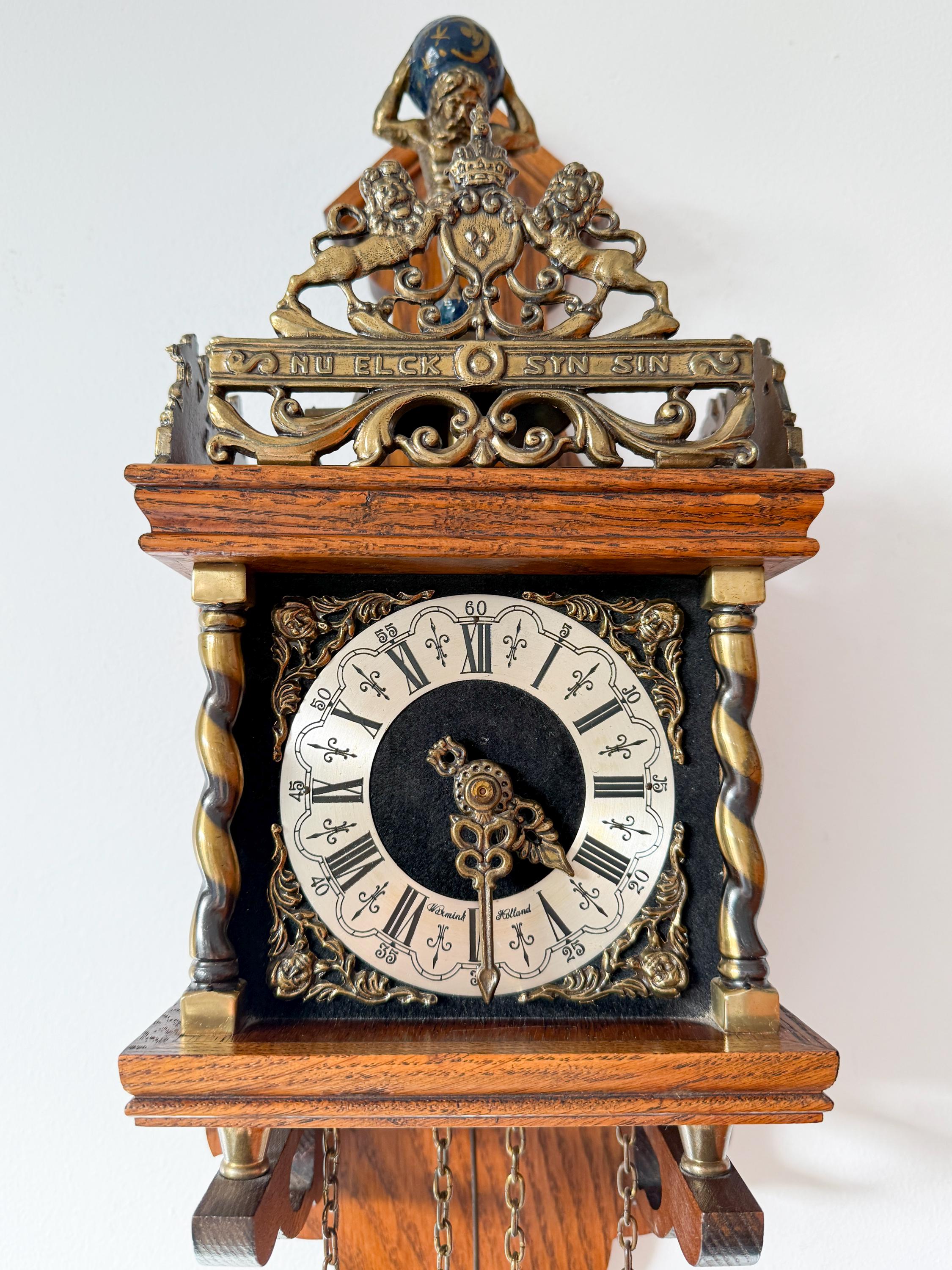Vintage Warmink Zaanse Wall Clock With Atlas Pediment | Dutch